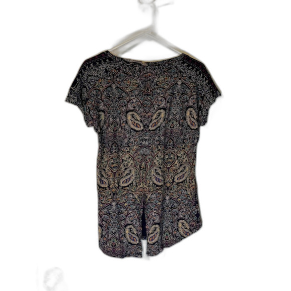 Lucky Brand Modern Boho Chic Paisley Blouse Blue Purple Yellow Print Back Slit S - Picture 2 of 6